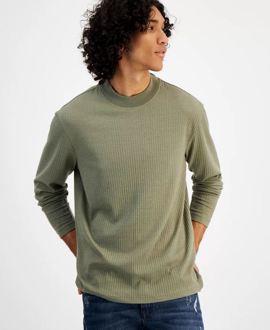 Casual Button-Down Shirts * | Inc International Concepts .N.C. International Concepts Men'S Ribbed-Knit Long-Sleeve T-Shirt, Created For Macy'S Green Tea Leaf