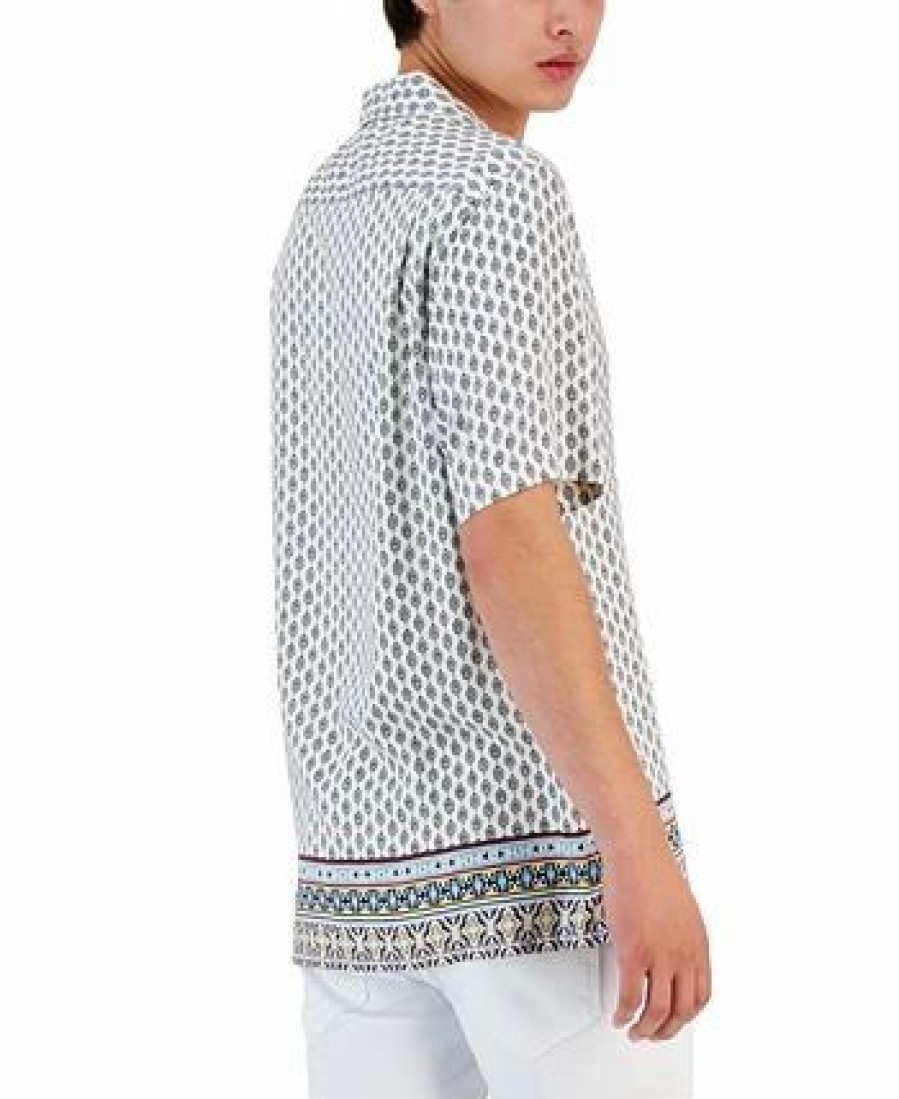 Casual Button-Down Shirts * | Club Room Men'S Carlo Geometric-Print Shirt, Created For Macy'S Bright White