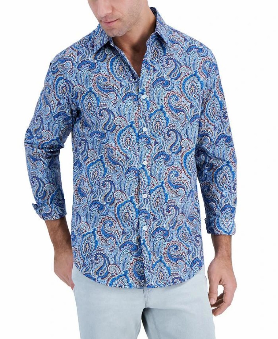 Casual Button-Down Shirts * | Club Room Men'S Long-Sleeve Jewel Paisley Shirt, Created For Macy'S Navy Blue Combo