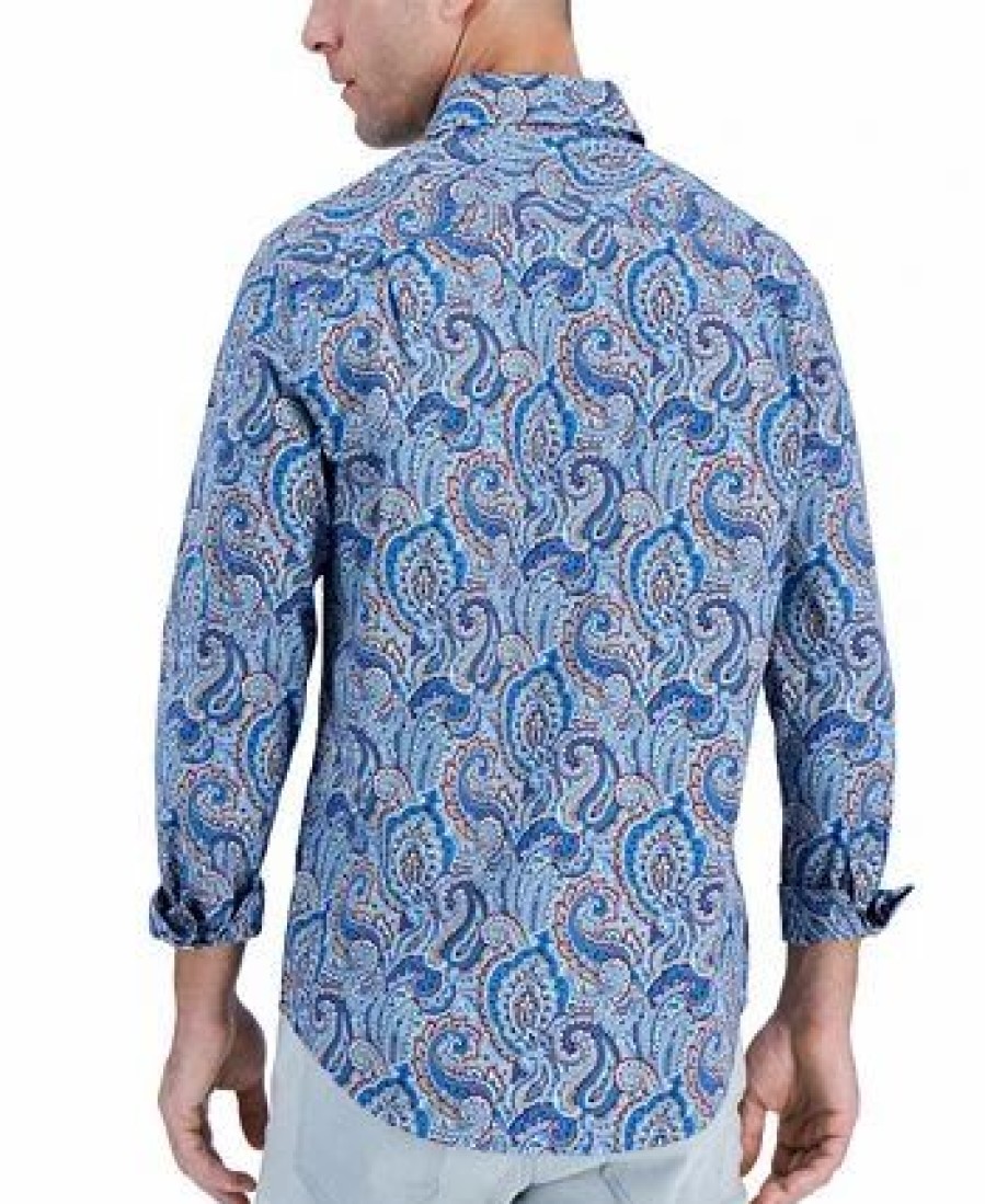 Casual Button-Down Shirts * | Club Room Men'S Long-Sleeve Jewel Paisley Shirt, Created For Macy'S Navy Blue Combo