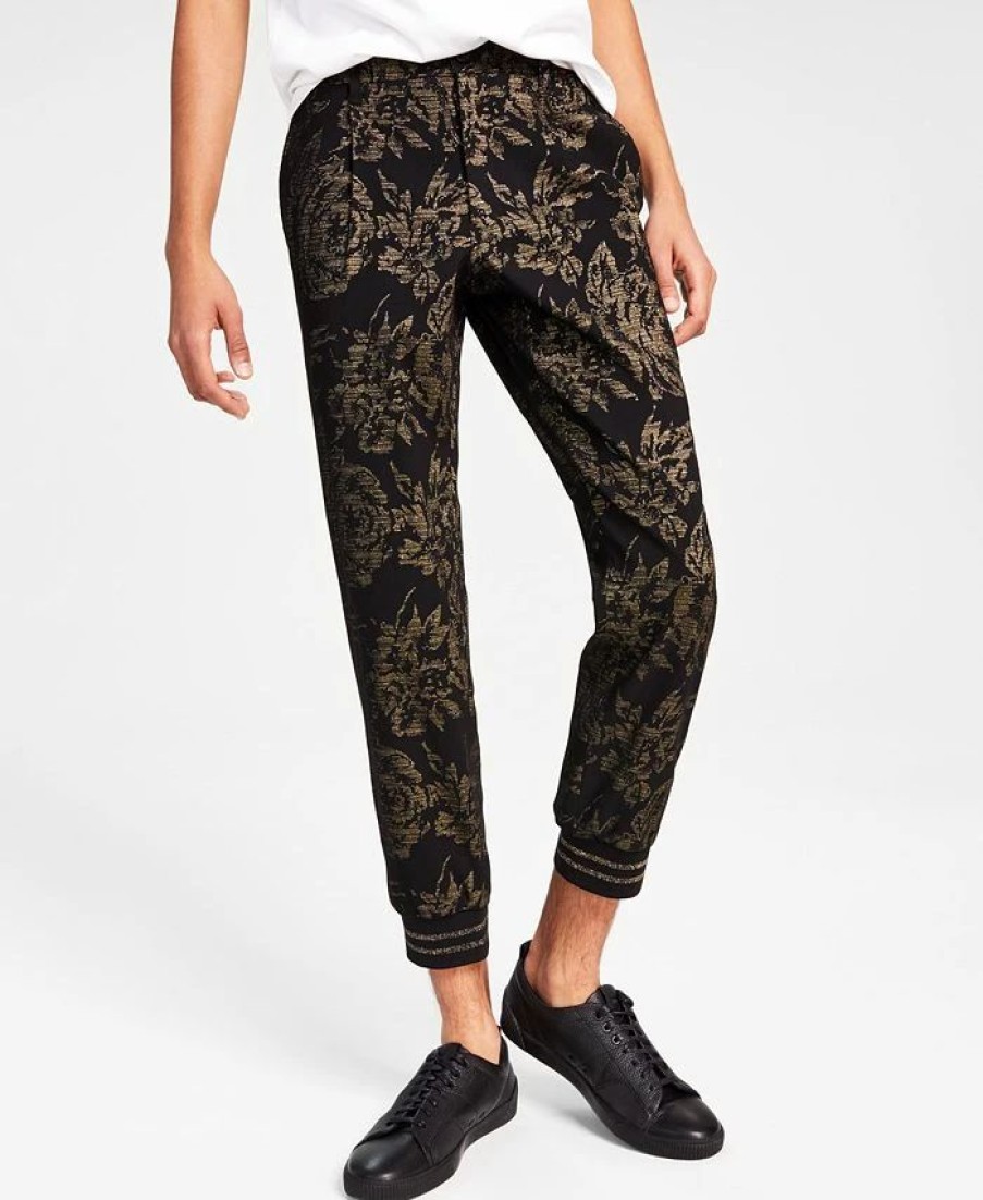 Pants * | Inc International Concepts Men'S Duran Classic-Fit Floral Jacquard Pleated Tracksuit Pants, Created For Macy'S Deep Black