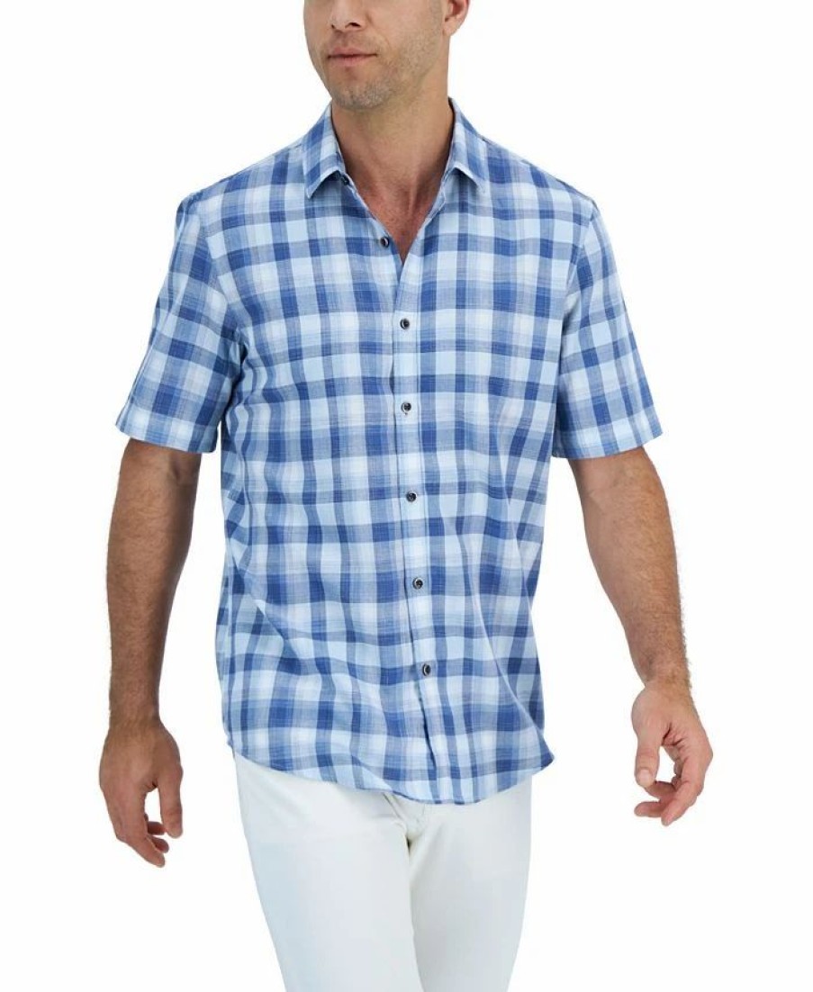 Casual Button-Down Shirts * | Alfani Men'S Short-Sleeve Panama Plaid Textured Shirt, Created For Macy'S