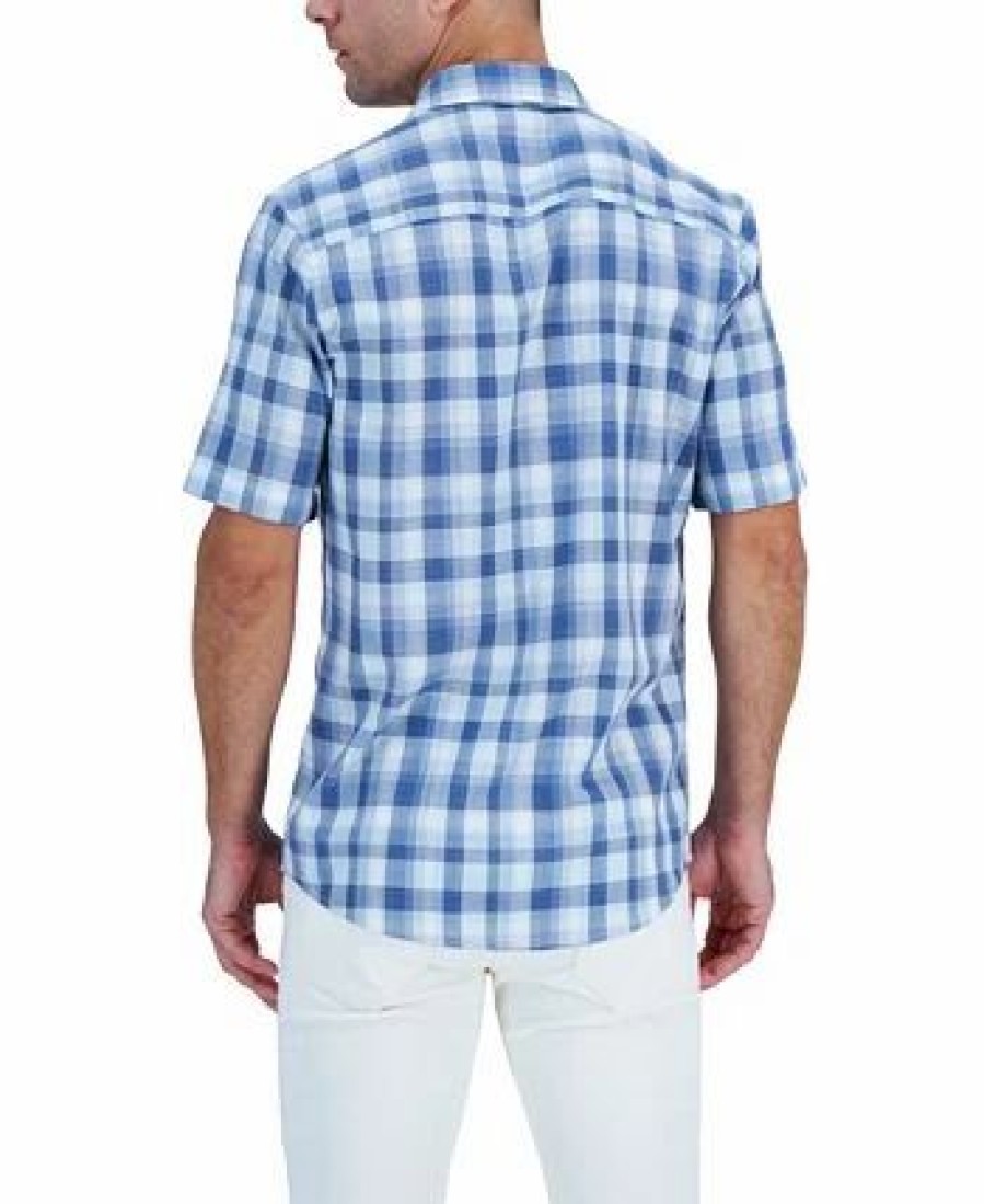 Casual Button-Down Shirts * | Alfani Men'S Short-Sleeve Panama Plaid Textured Shirt, Created For Macy'S