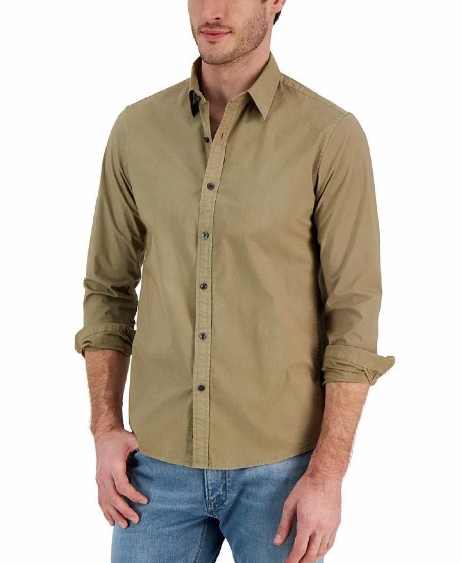 Casual Button-Down Shirts * | Michael Kors N'S Slim-Fit Solid Garment Dyed Long-Sleeve Button-Up Shirt