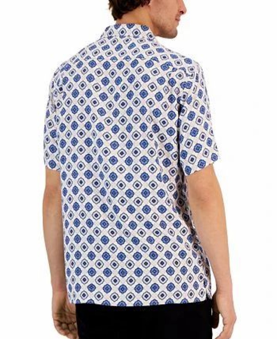 Casual Button-Down Shirts * | Club Room Men'S Silk Medallion Shirt, Created For Macy'S Bright White