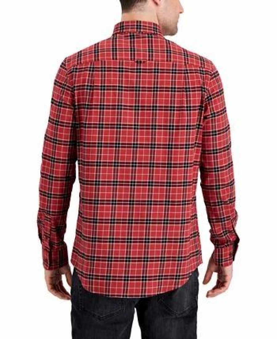 Casual Button-Down Shirts * | Club Room Men'S Regular-Fit Brushed Plaid Shirt, Created For Macy'S Karanda Red