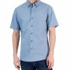 Casual Button-Down Shirts * | Michael Kors N'S Slim-Fit Stretch Double Diamond Print Short-Sleeve Button-Up Shirt Chambray