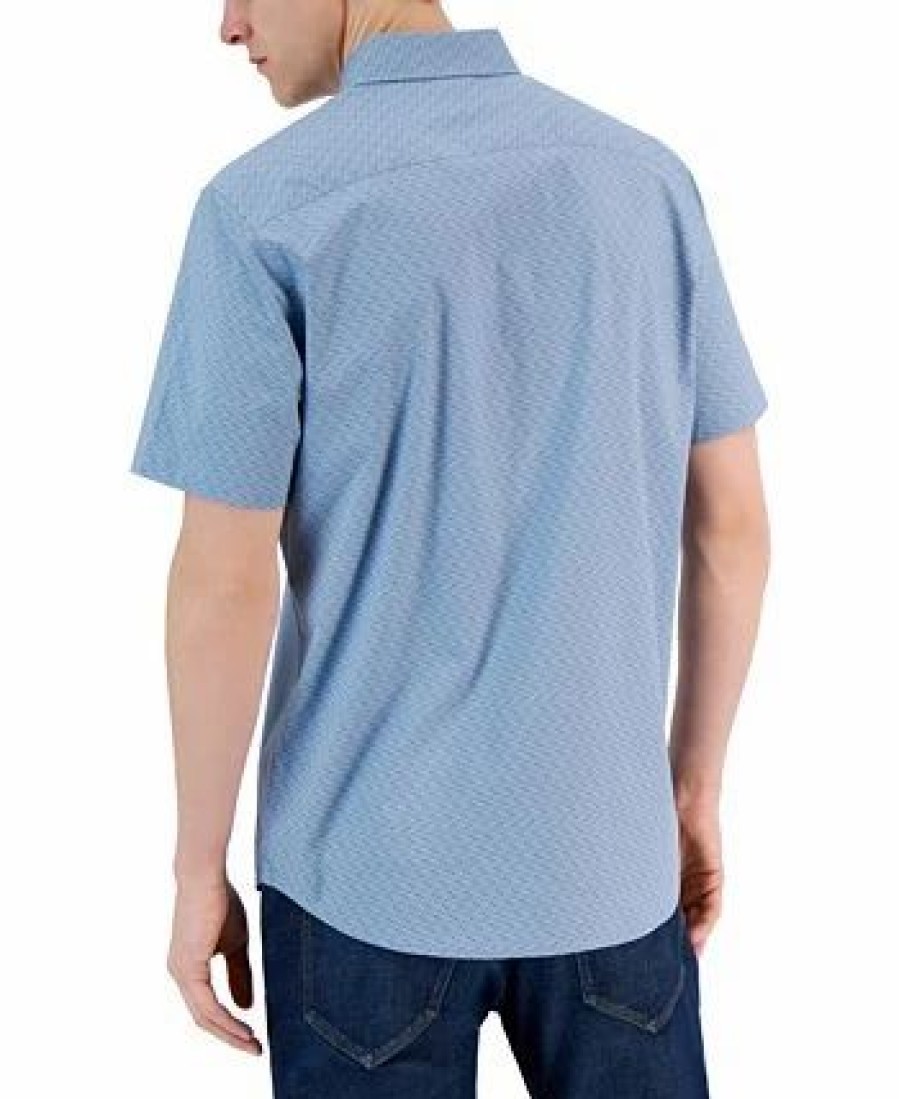 Casual Button-Down Shirts * | Michael Kors N'S Slim-Fit Stretch Double Diamond Print Short-Sleeve Button-Up Shirt Chambray