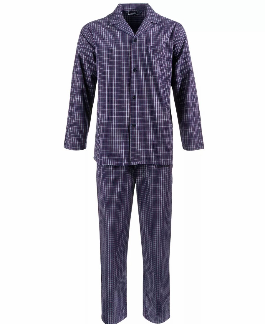 Pajamas & Robes * | Club Room Men'S Double Window Pane Pajama Set, Created For Macy'S Navy Red