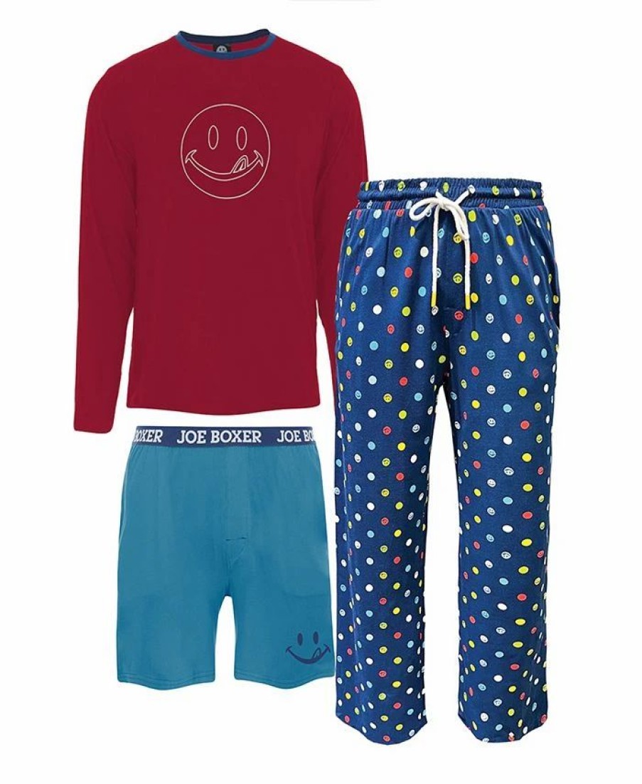 Pajamas & Robes * | Joe Boxer Men'S Super Soft Lounge Top, Pants And Shorts Gift, 3 Piece Set Medium Red