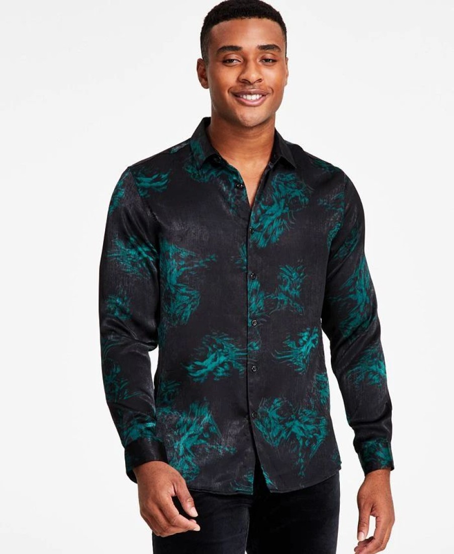 Casual Button-Down Shirts * | Inc International Concepts Men'S Harold Regular-Fit Abstract-Print Shirt, Created For Macy'S Deep Black