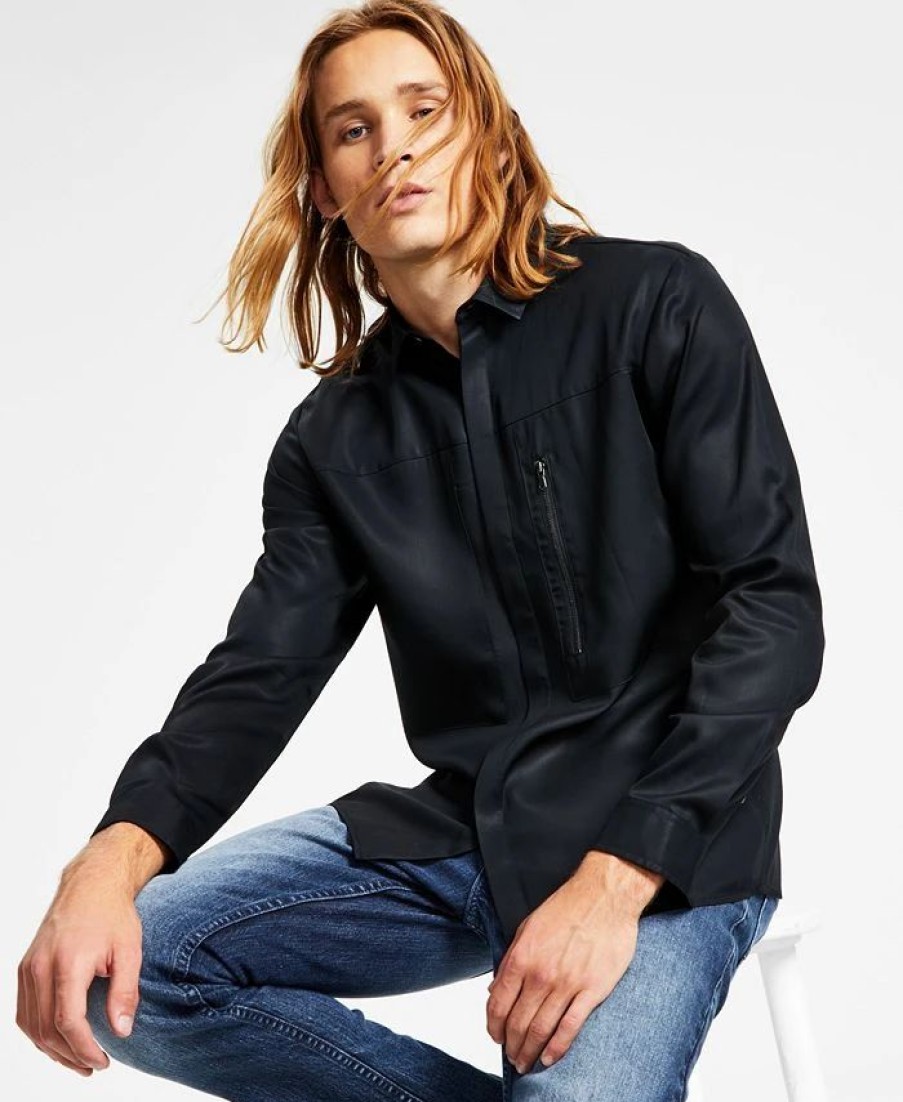 Casual Button-Down Shirts * | Inc International Concepts Men'S Classic-Fit Long Sleeve Zip-Pocket Shirt, Created For Macy'S