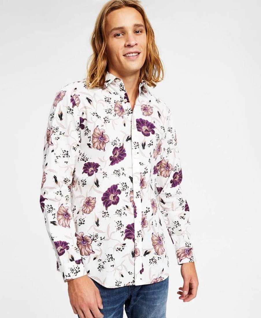 Casual Button-Down Shirts * | Inc International Concepts Men'S Jesse Classic-Fit Long Sleeve Floral Print Shirt, Created For Macy'S White Linen