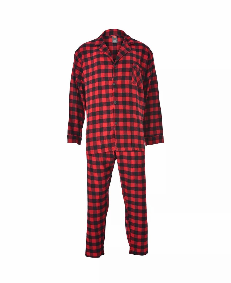 Pajamas & Robes * | Hanes Men'S Flannel Plaid Pajama Set Red, Black Buffalo Check