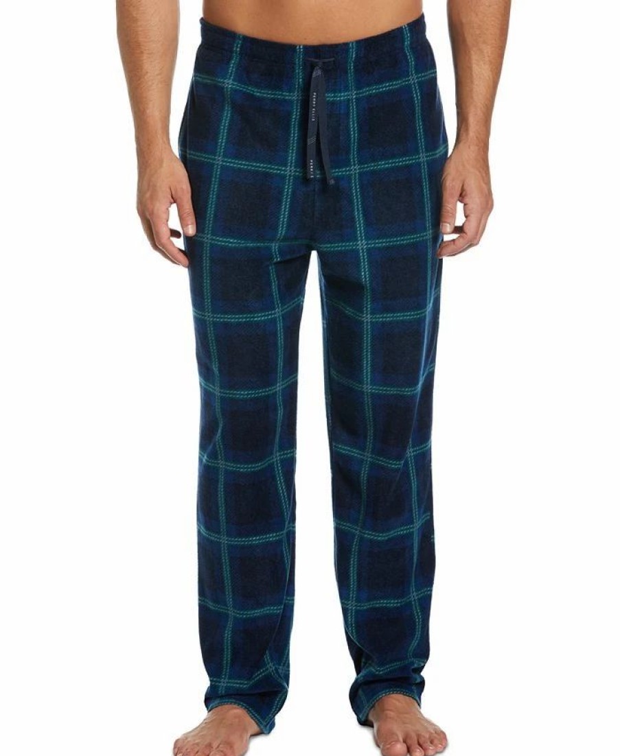 Pajamas & Robes * | Perry Ellis Portfolio Men'S Windowpane Plaid Textured Fleece Pajama Pants