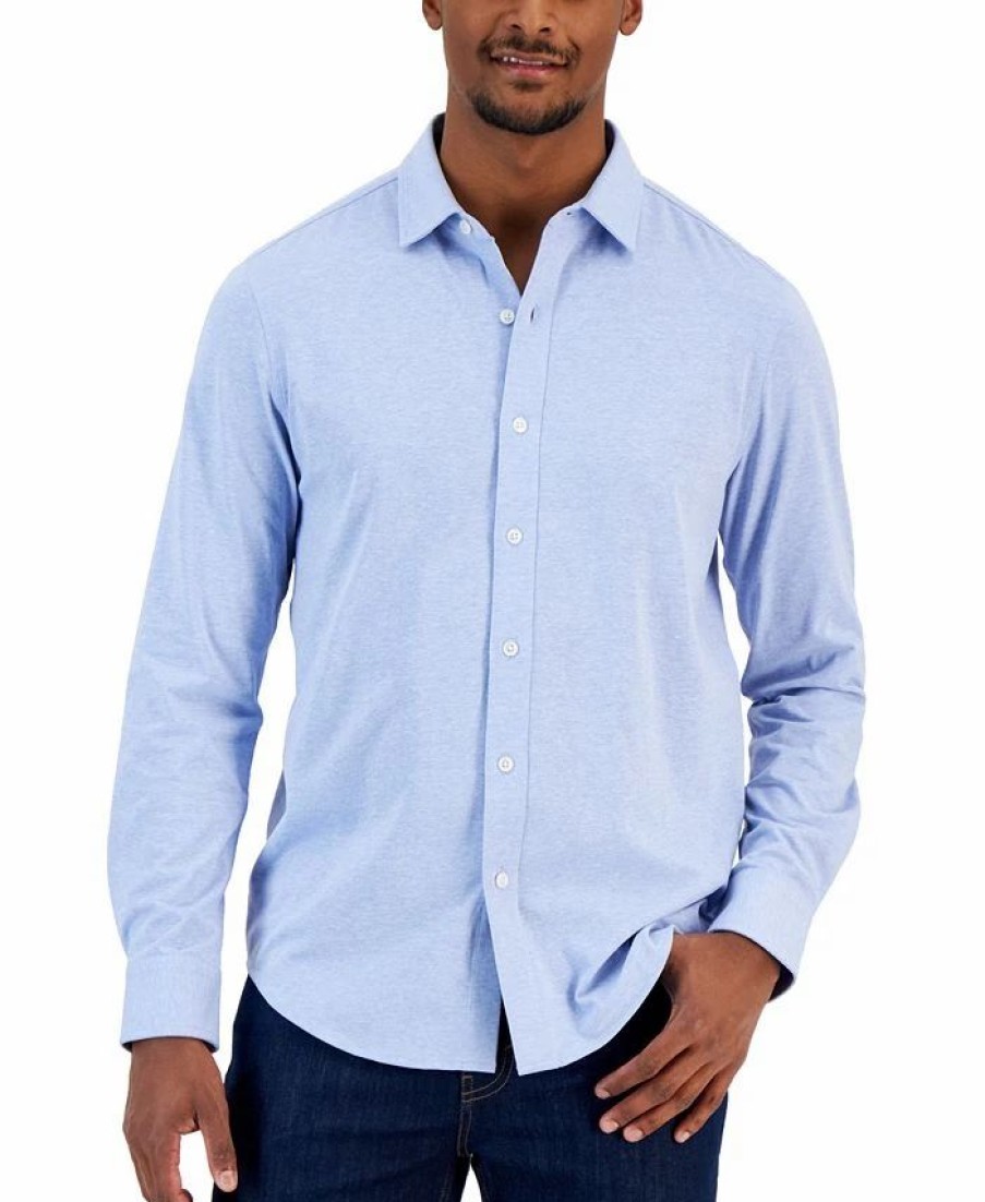 Casual Button-Down Shirts * | Alfani Men'S Classic-Fit Heathered Jersey-Knit Button-Down Shirt, Created For Macy'S