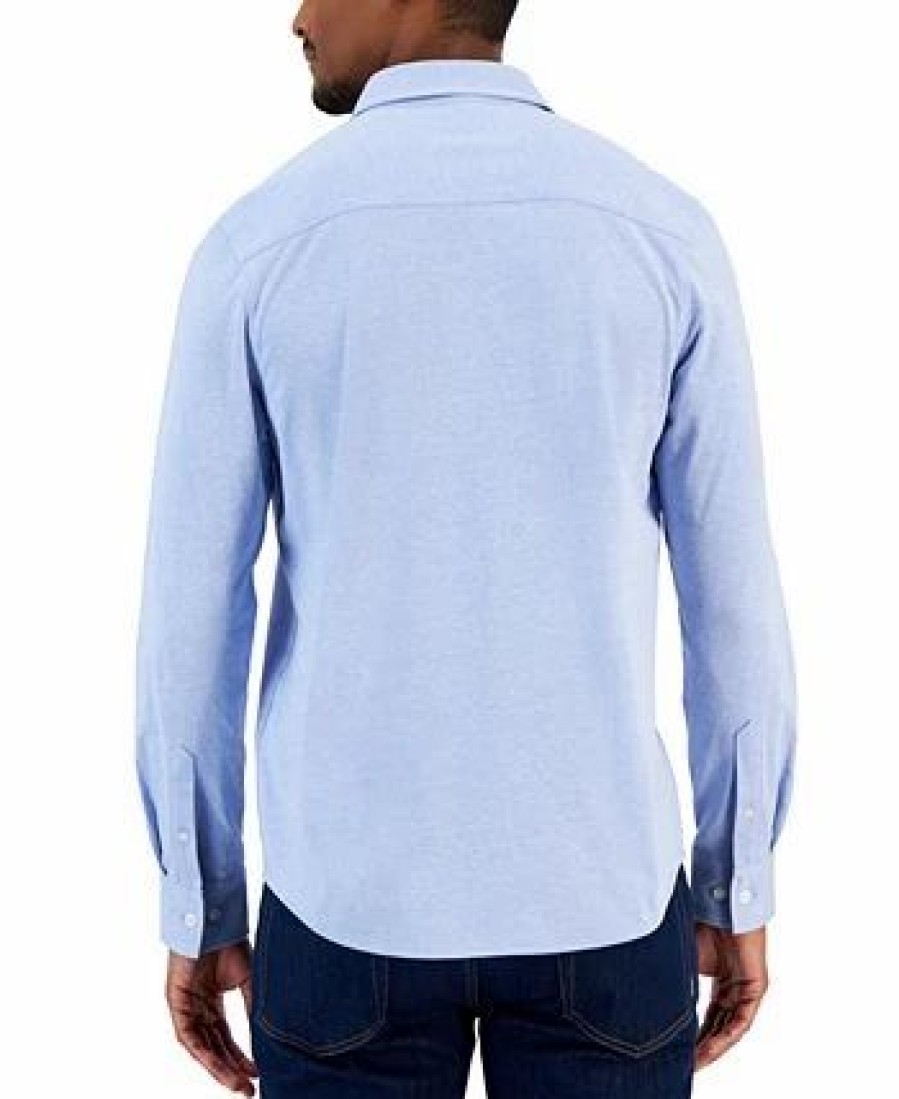 Casual Button-Down Shirts * | Alfani Men'S Classic-Fit Heathered Jersey-Knit Button-Down Shirt, Created For Macy'S