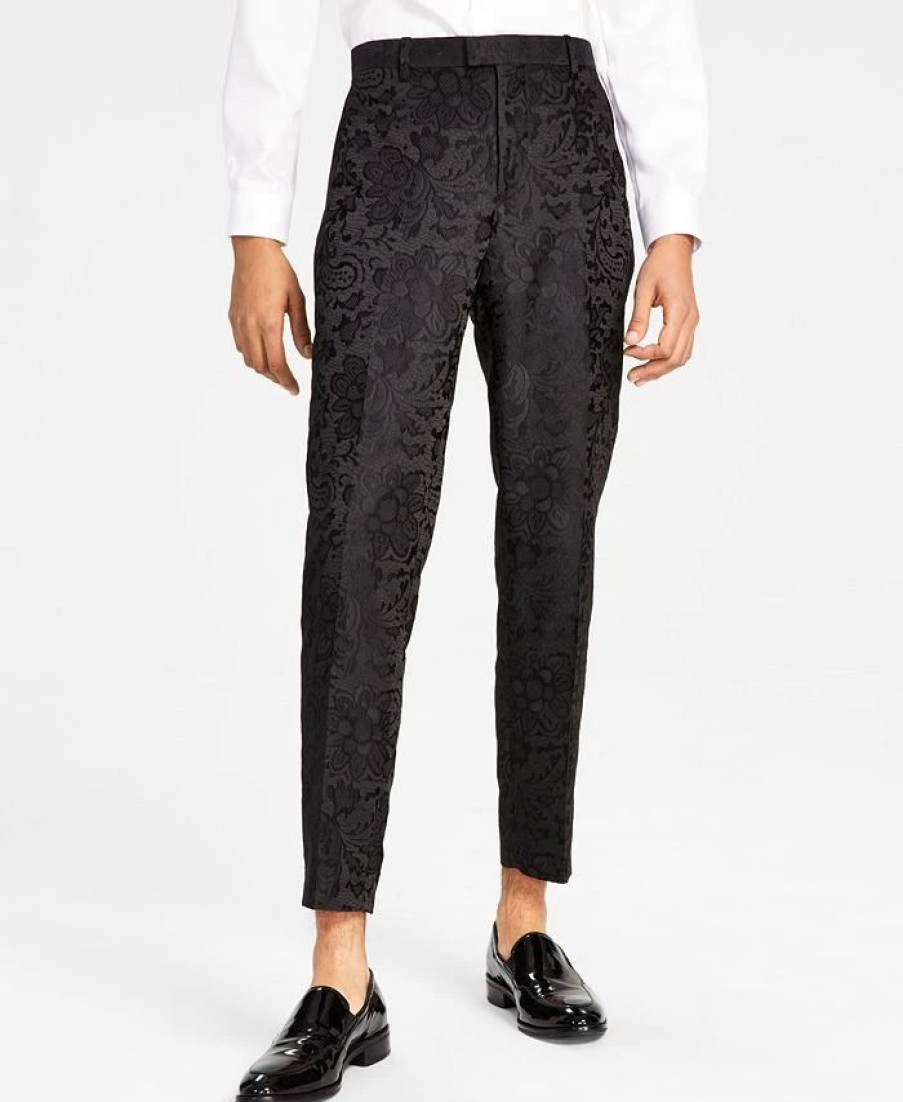 Pants * | Inc International Concepts Men'S Lacy Slim-Fit Floral Jacquard Suit Pants, Created For Macy'S Deep Black