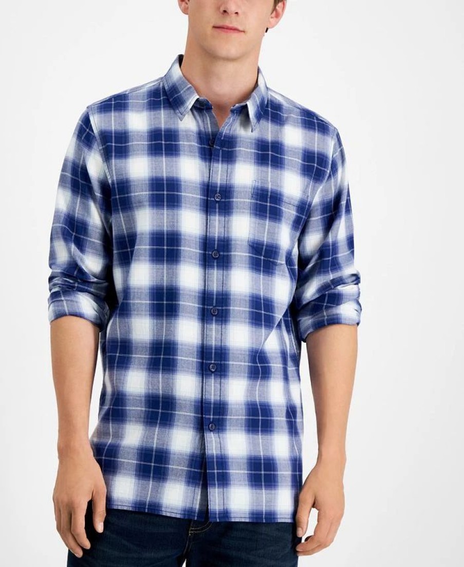 Casual Button-Down Shirts * | Sun + Stone Men'S Will Plaid Shirt, Created For Macy'S Pompador Blue