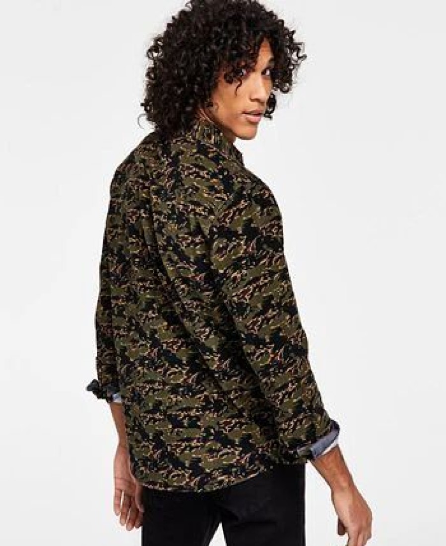 Casual Button-Down Shirts * | Sun + Stone Men'S Oliver Camo Print Long-Sleeve Corduroy Shirt, Created For Macy'S Green