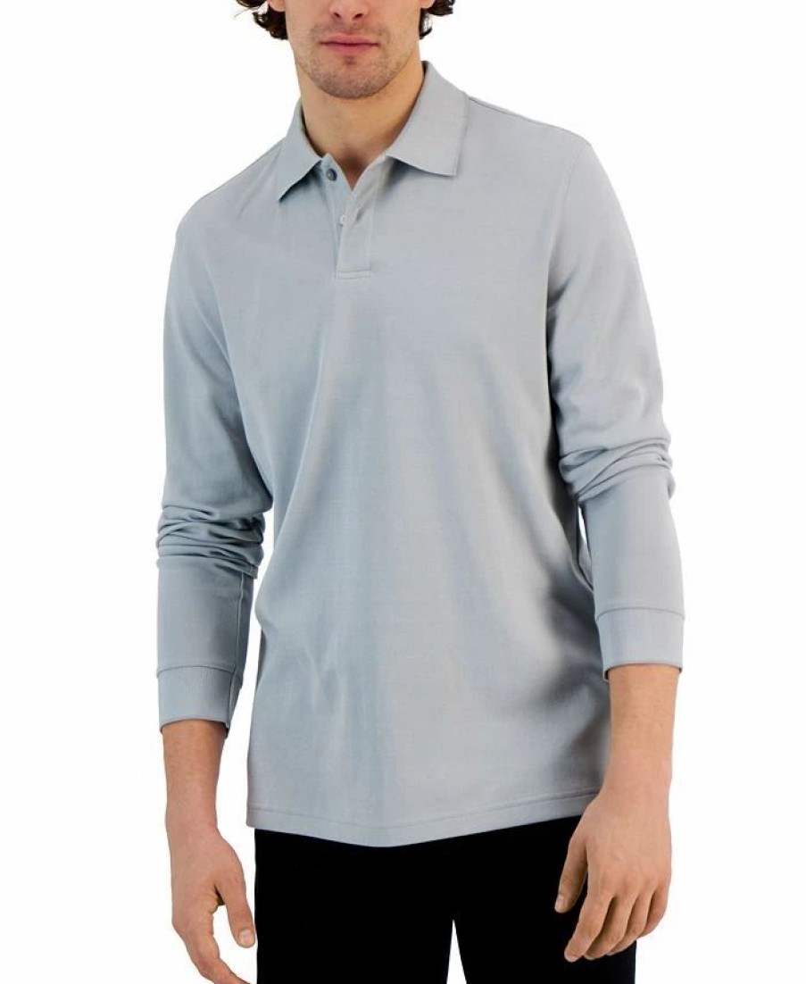 Casual Button-Down Shirts * | Alfani Men'S Classic-Fit Solid Long-Sleeve Polo Shirt, Created For Macy'S