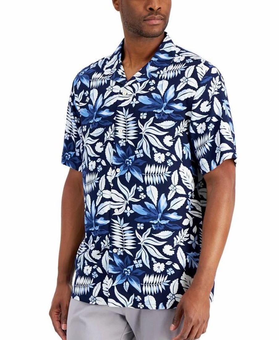 Casual Button-Down Shirts * | Club Room Men'S Lagoon Breeze Shirt, Created For Macy'S Navy Blue