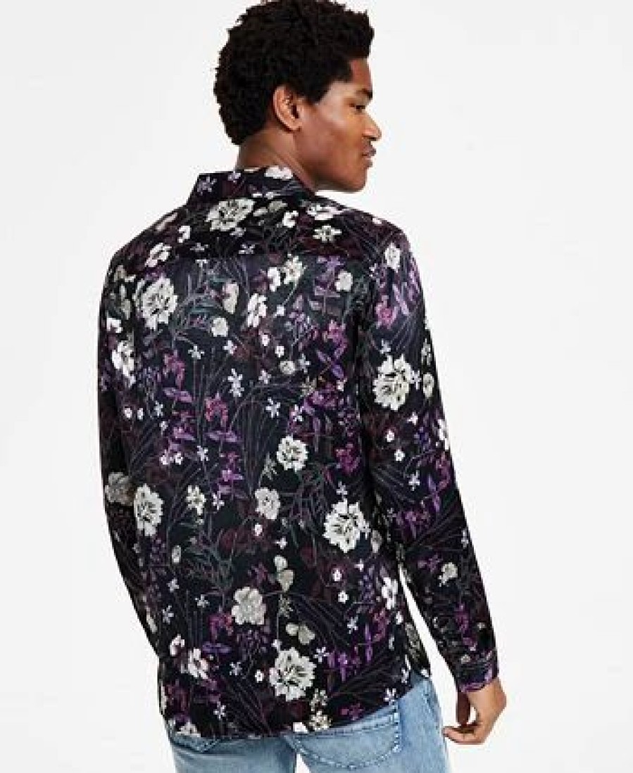 Casual Button-Down Shirts * | Inc International Concepts Men'S Gav Bot Classic-Fit Long Sleeve Floral Print Camp Shirt, Created For Macy'S Deep Black