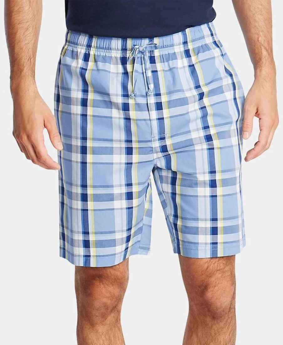 Pajamas & Robes * | Nautica Men'S Cotton Plaid Pajama Shorts Riviera Blue