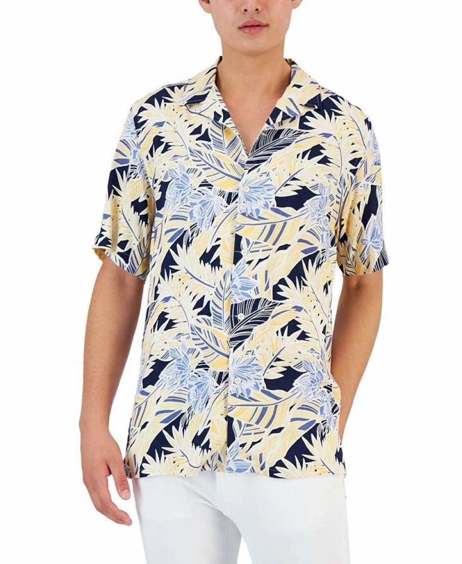 Casual Button-Down Shirts * | Club Room Men'S New Petro Floral-Print Shirt, Created For Macy'S Navy Blue