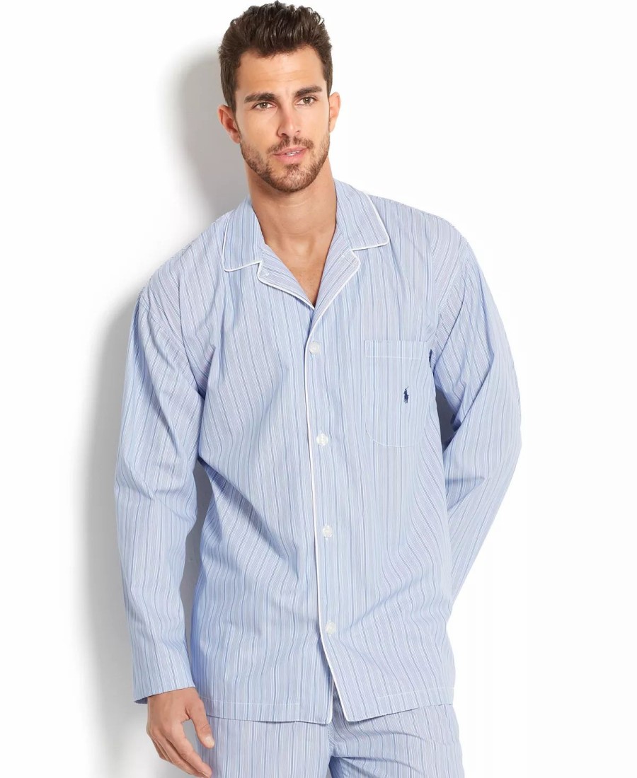 Pajamas & Robes * | Polo Ralph Lauren Big And Tall Blue Men'S Pajama Top Andrew Stripe