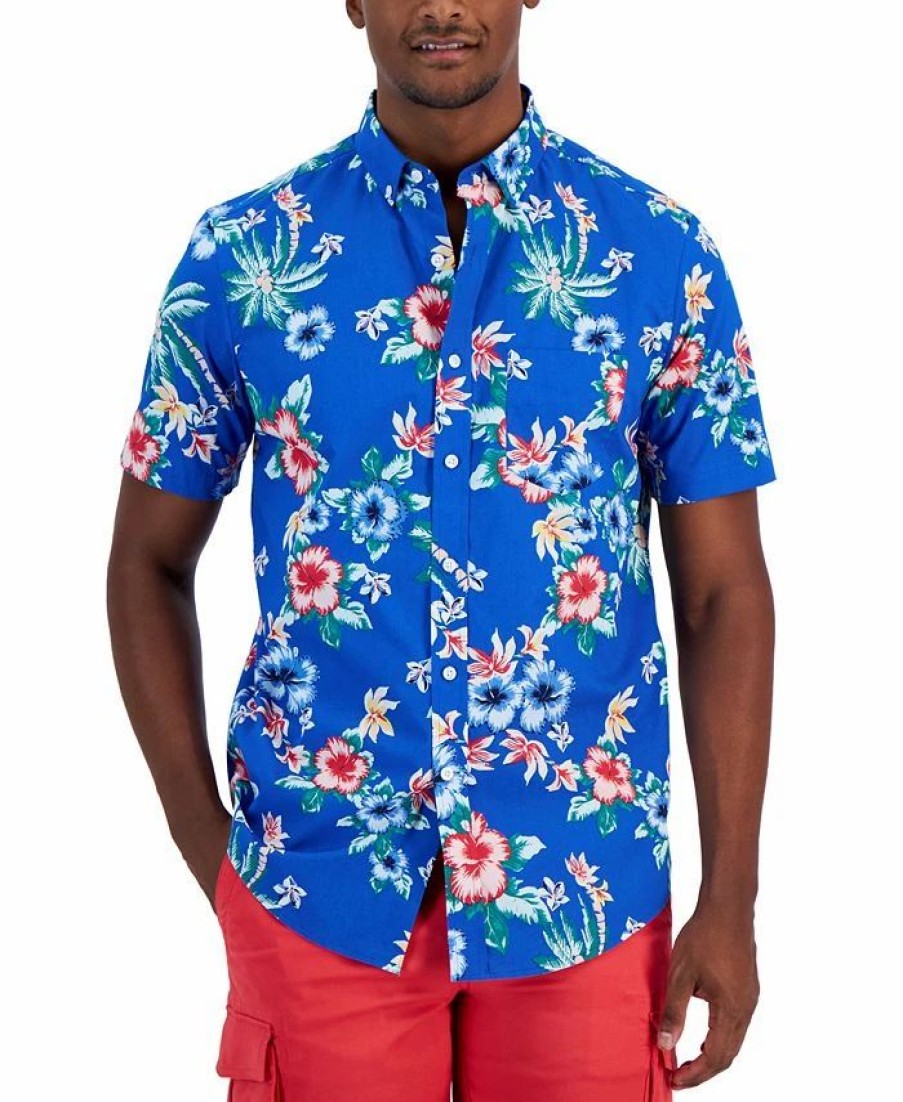 Casual Button-Down Shirts * | Club Room Men'S Batista Tropical Shirt, Created For Macy'S Hyper Blue