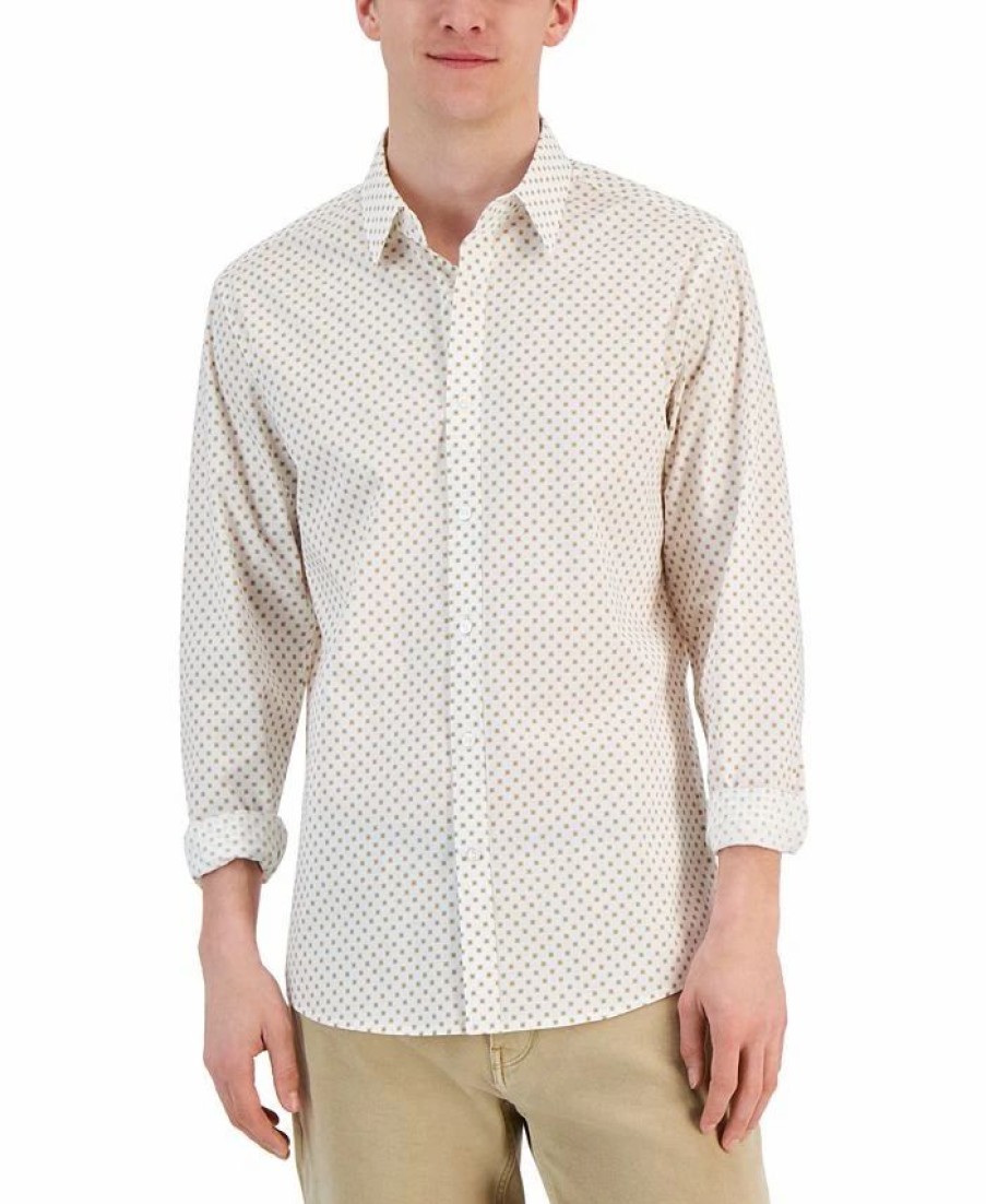 Casual Button-Down Shirts * | Michael Kors N'S Slim-Fit Stretch Crosshatch Geometric Print Long-Sleeve Button-Up Shirt