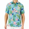 Casual Button-Down Shirts * | Club Room Men'S Short-Sleeve Lane Tropical Linen Shirt, Created For Macy'S Teal Mist Combo