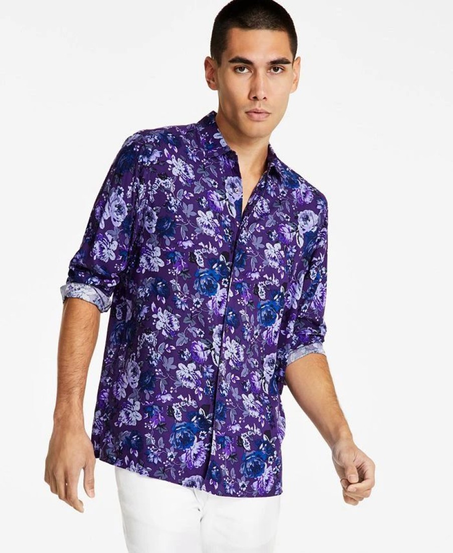 Casual Button-Down Shirts * | Inc International Concepts Men'S Rosco Short-Sleeve Floral Print Shirt, Created For Macy'S Deep Purple