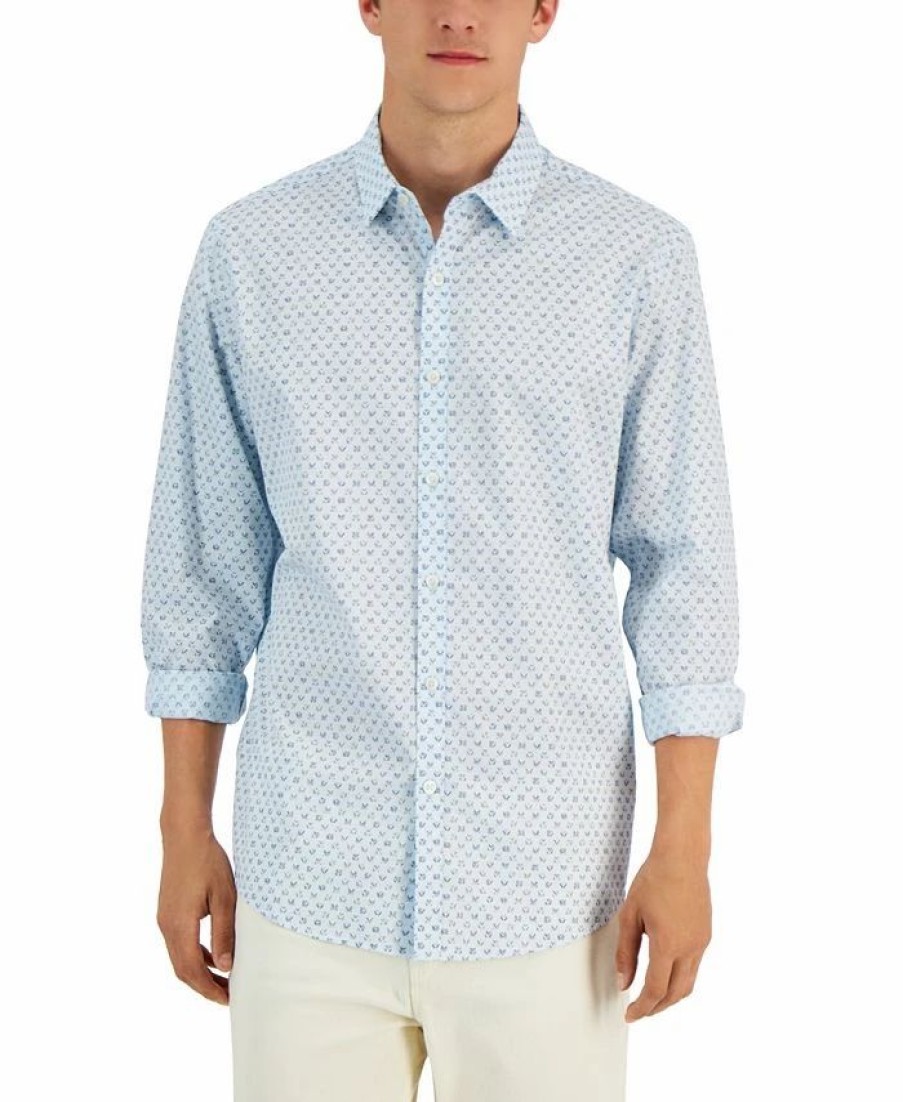 Casual Button-Down Shirts * | Alfani Men'S Ramal Geometric-Print Shirt, Created For Macy'S Sweet Seafoam Combo