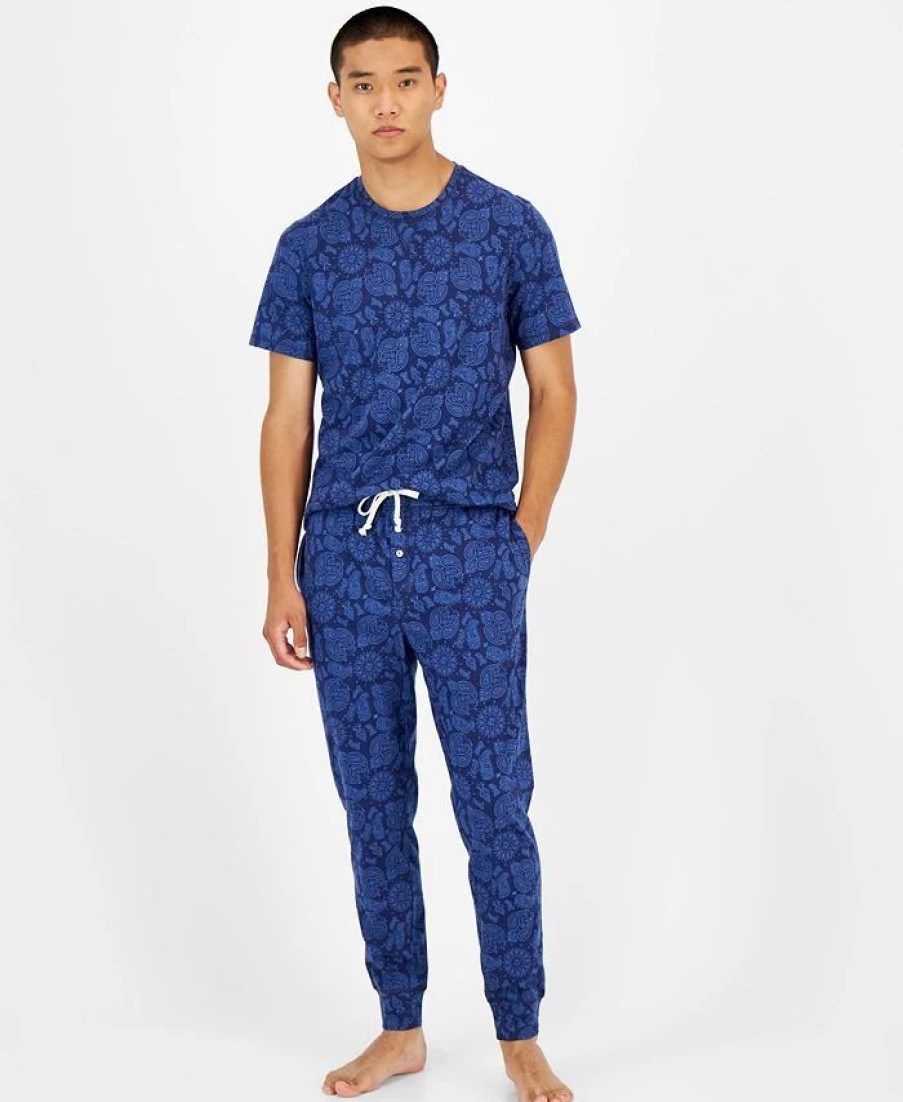 Pajamas & Robes * | Sun + Stone Men'S Bandana-Print Pajama T-Shirt, Created For Macy'S Navy Academy