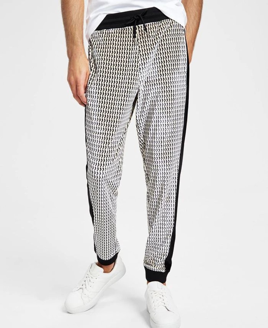 Pants * | Inc International Concepts Men'S Squiggly Lines Printed Drawstring Velour Pants, Created For Macy'S