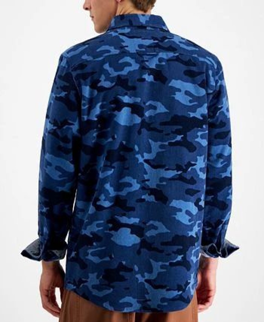 Casual Button-Down Shirts * | Sun + Stone Men'S Nolan Regular-Fit Camouflage Corduroy Shirt, Created For Macy'S Blue Combo