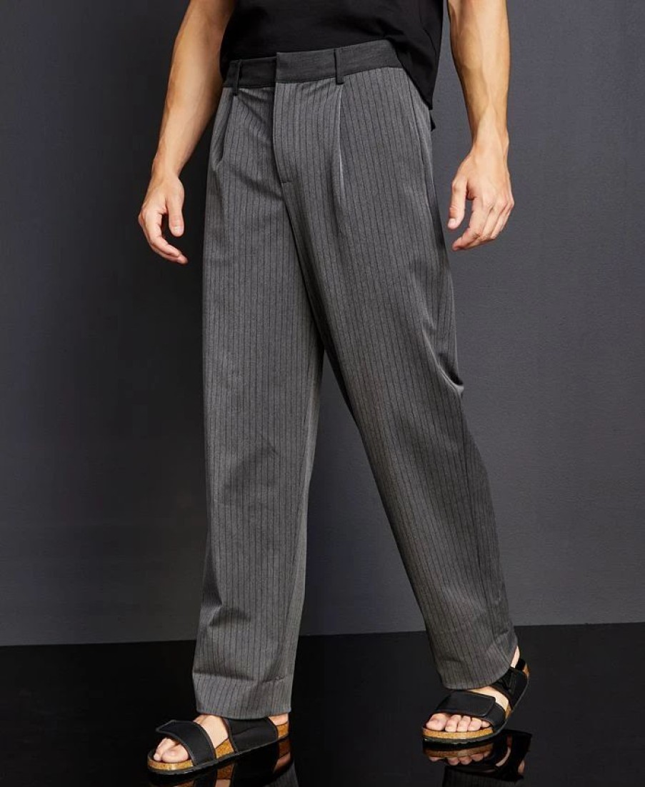 Pants * | Royalty By Maluma En'S Relaxed-Fit Pinstripe Suit Pants, Created For Macy'S Grey Pinstripe