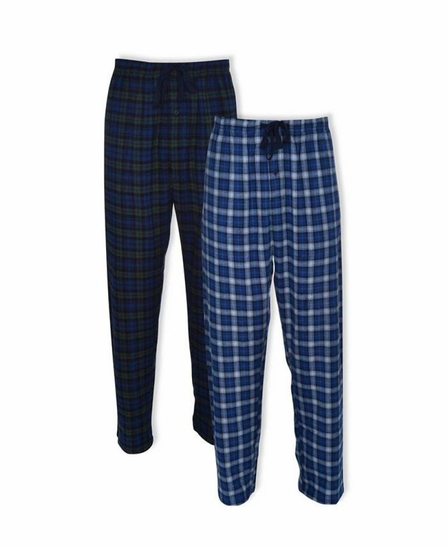 Pajamas & Robes * | Hanes Platinum Men'S Flannel Sleep Pant, 2 Pack Blue Plaid And Blackwatch Plaid