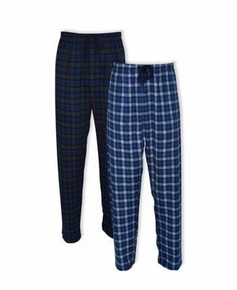 Pajamas & Robes * | Hanes Platinum Men'S Flannel Sleep Pant, 2 Pack Blue Plaid And Blackwatch Plaid