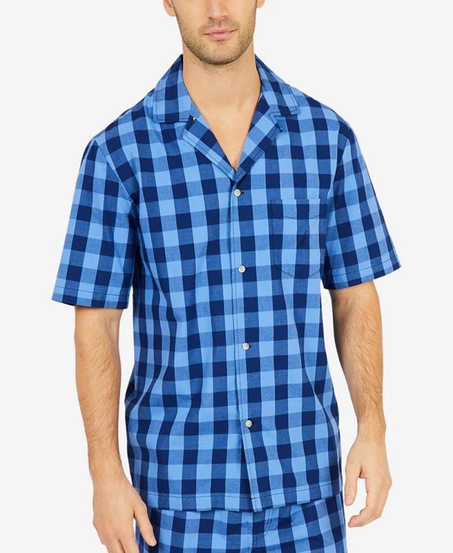 Pajamas & Robes * | Nautica Men'S Buffalo Plaid Short-Sleeve Cotton Pajama Shirt Navy