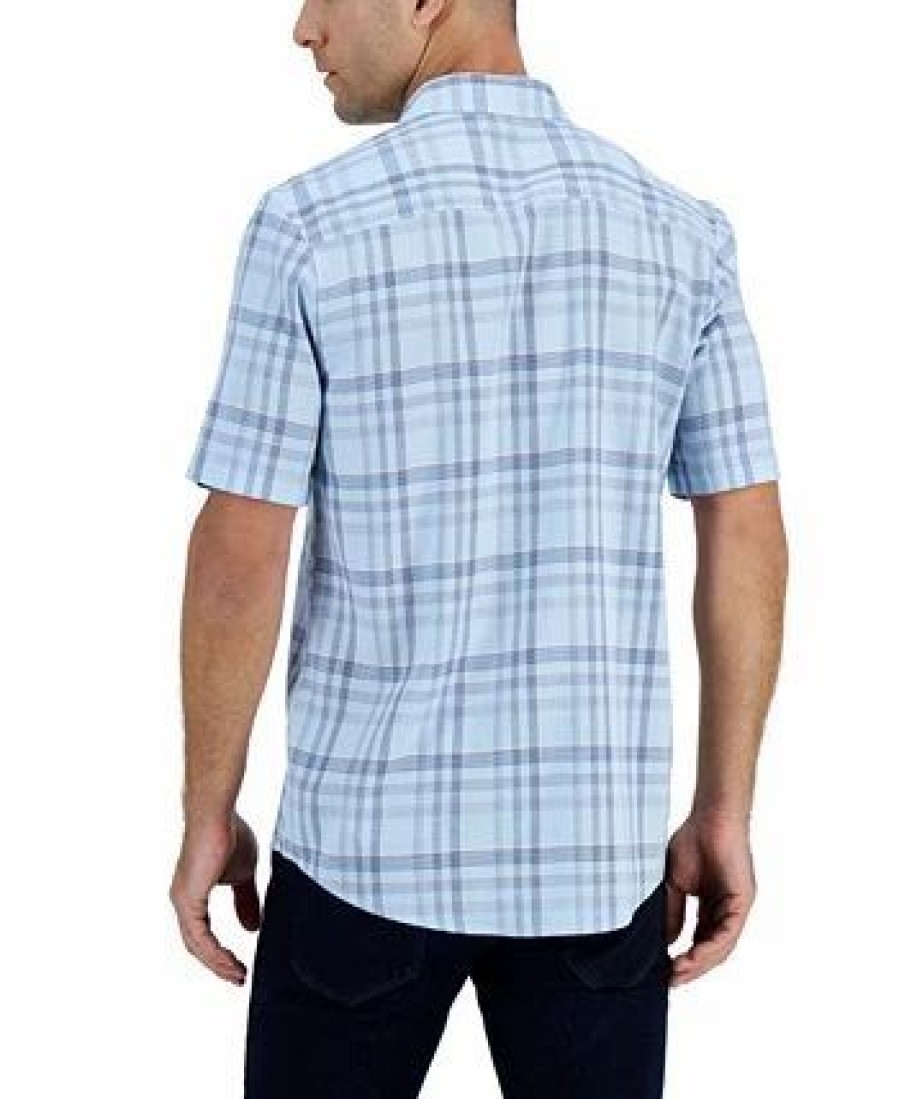 Casual Button-Down Shirts * | Alfani Men'S Short-Sleeve Tillo Plaid Shirt, Created For Macy'S Sweet Seafoam