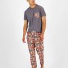 Pajamas & Robes * | Sun + Stone Men'S Southwest Contrast Pocket Pajama T-Shirt, Created For Macy'S Orange Navy