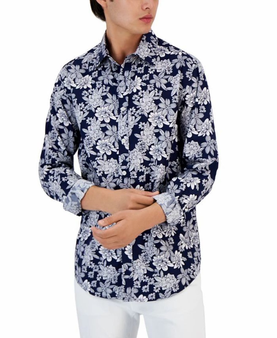 Casual Button-Down Shirts * | Club Room Men'S Zalina Floral Shirt, Created For Macy'S Navy Blue