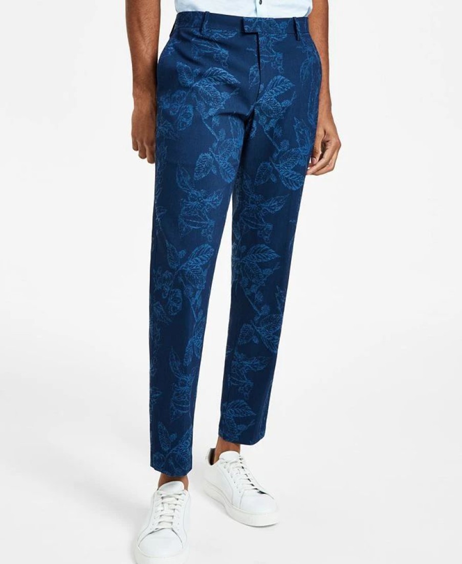 Pants * | Inc International Concepts Men'S Finley Slim-Fit Foliage Print Pants, Created For Macy'S Basic Navy