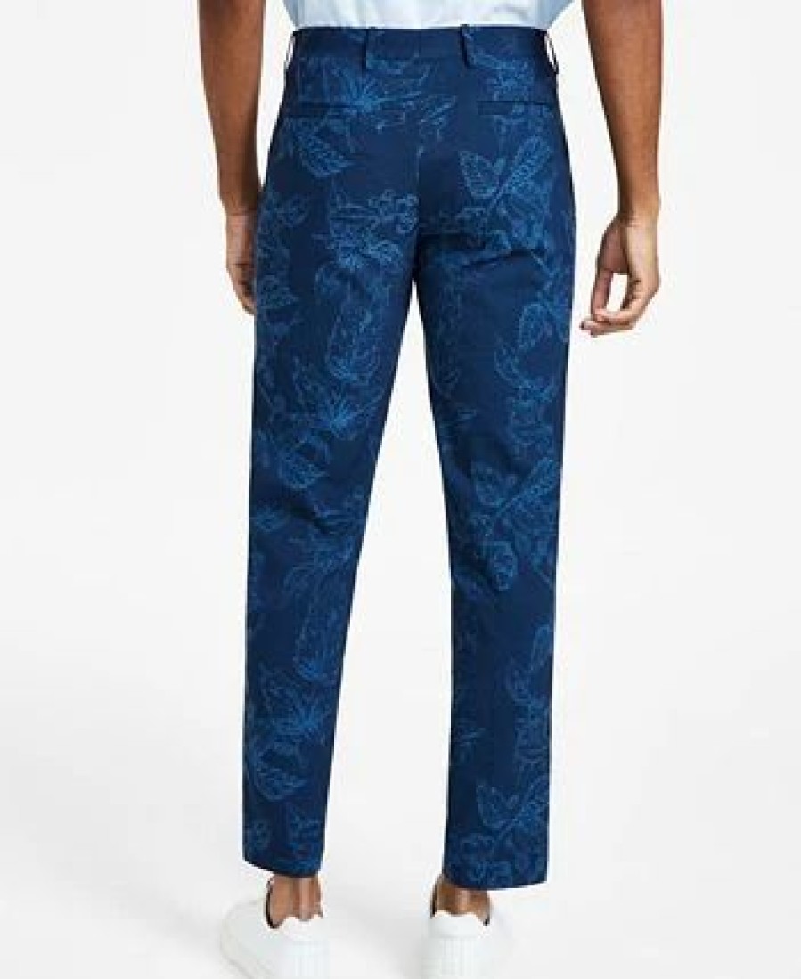 Pants * | Inc International Concepts Men'S Finley Slim-Fit Foliage Print Pants, Created For Macy'S Basic Navy