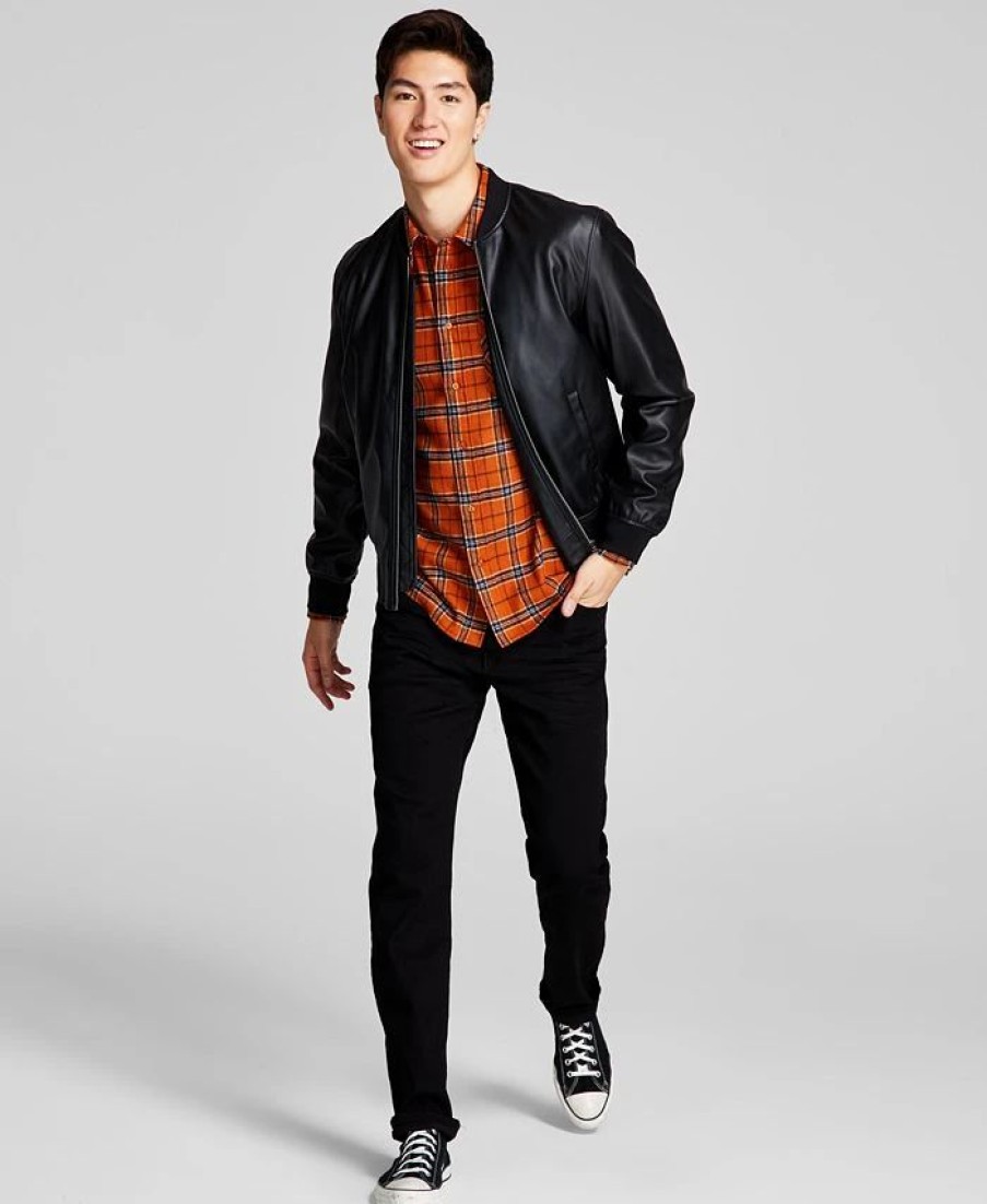 All Men'S Clothing * | And Now This Men'S Slim-Fit Stretch Jeans, Faux Leather Bomber Jacket, Plaid Brushed Flannel Shirt