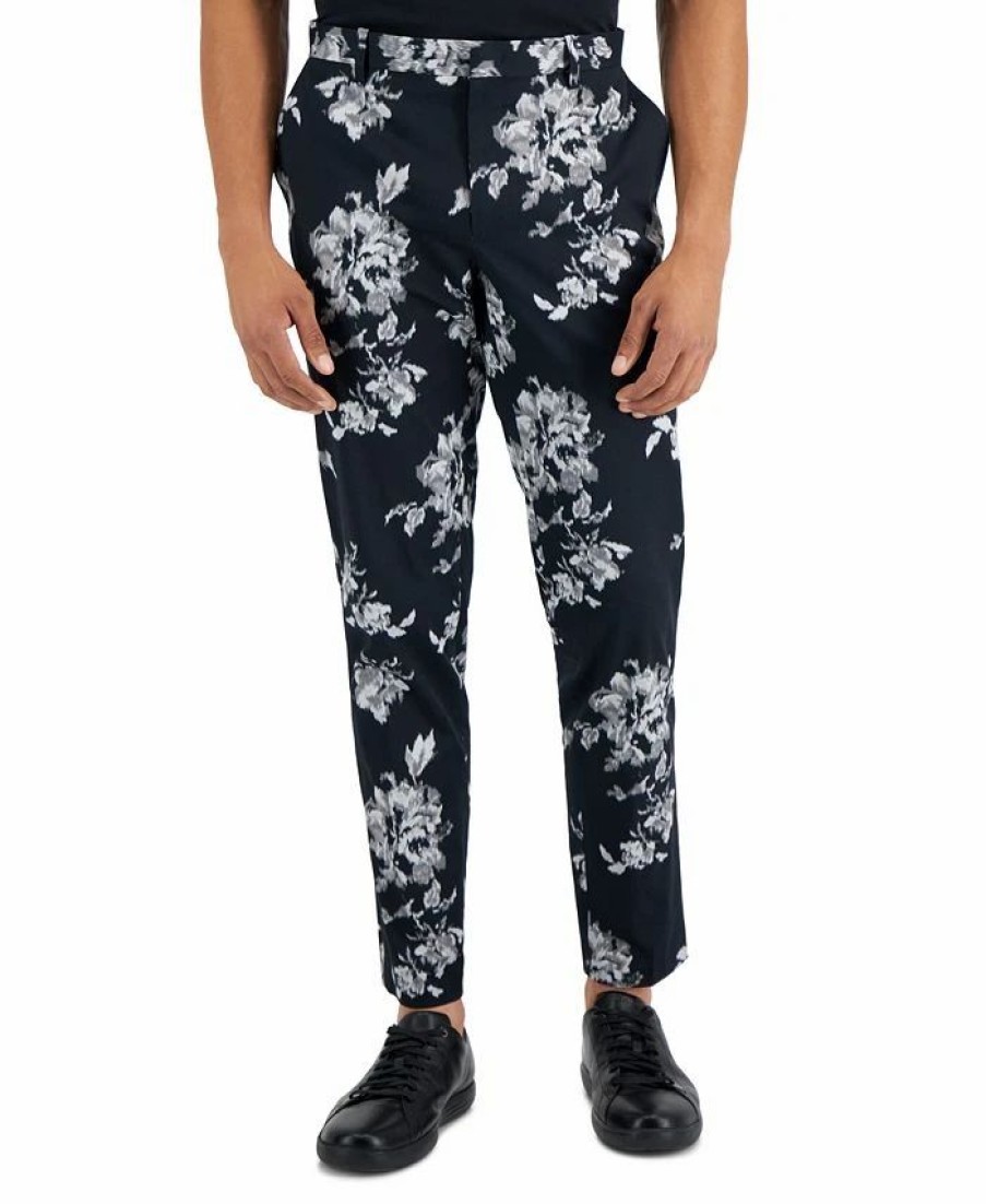 Pants * | Inc International Concepts .N.C. International Concepts Men'S Slim-Fit Floral Suit Pants, Created For Macy'S Deep Black