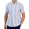 Casual Button-Down Shirts * | Club Room Flamingo Short Sleeve Button-Down Striped Pattern Shirt, Created For Macy'S Pale Ink Blue